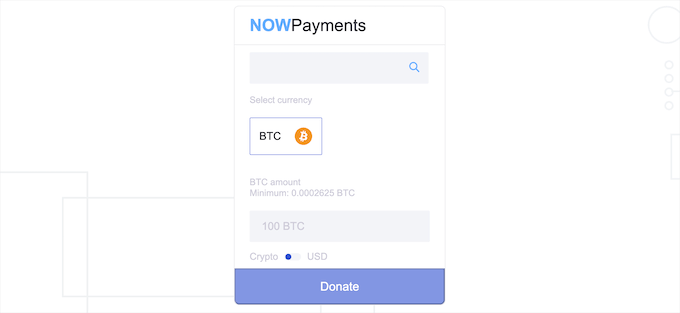 Schermata NOWPagamenti Bitcoin