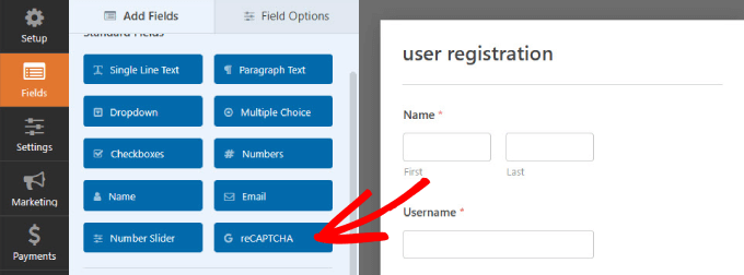 pulsante reCaptcha