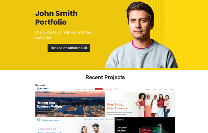 Esempio live del sito web del portfolio