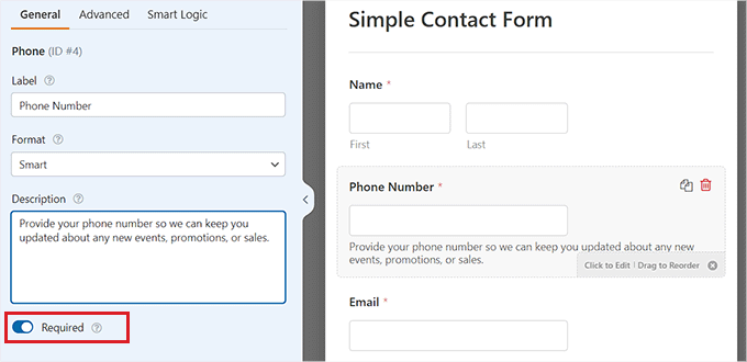 Configurare le impostazioni del campo Telefono