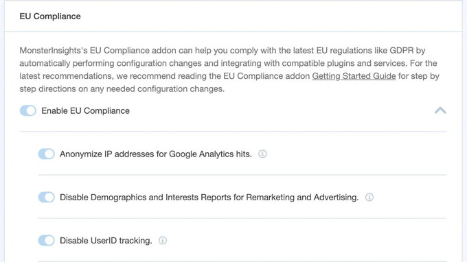 Componente aggiuntivo per la conformità UE di MonsterInsights