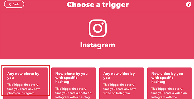 Scegli il trigger di Instagram