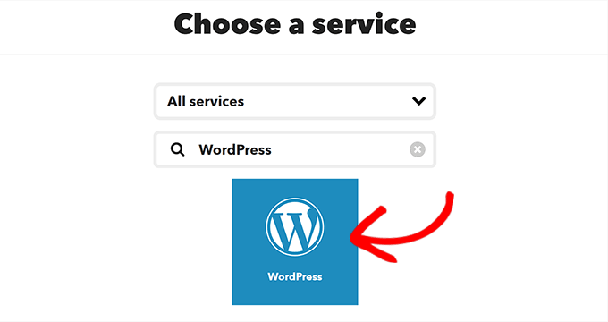 Scegli WordPress come servizio per l'azione