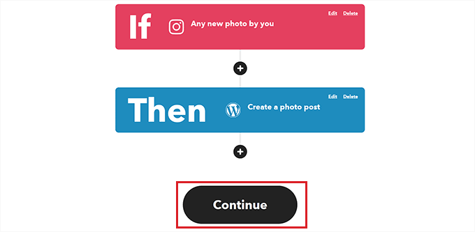 Fare clic sul pulsante Continua in IFTTT