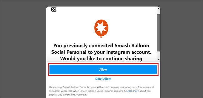 Concedi l'autorizzazione al sito web di Smash Balloon