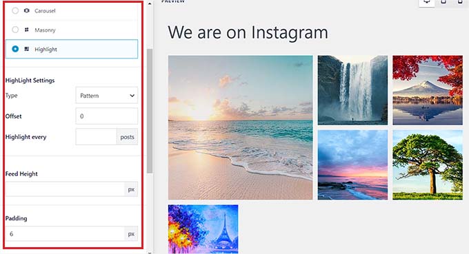 Configura le impostazioni di layout del feed di Instagram