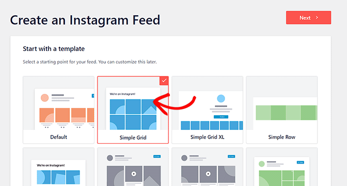 Seleziona il modello di feed di Instagram