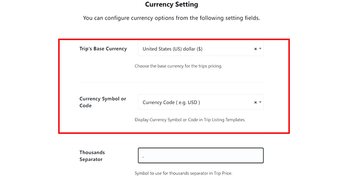 Configura le impostazioni della valuta in WP Travel Engine