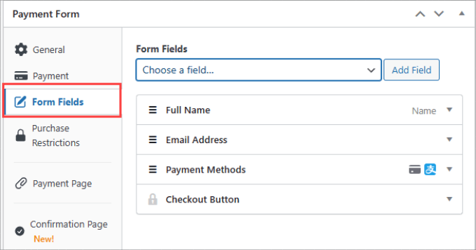 Campi del modulo WP Simple Pay