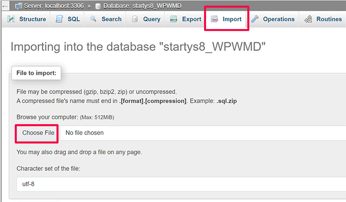 Importa file SQL