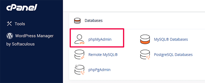 Avvia phpMyAdmin