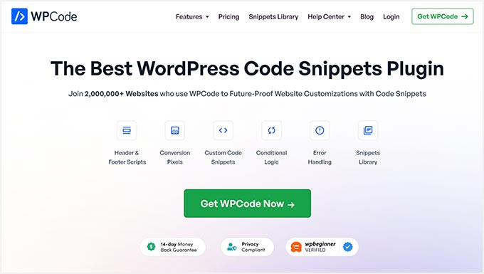 WPCode - Il miglior plugin per snippet di codice WordPress