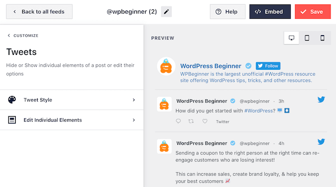 Personalizzare l'aspetto dei singoli tweet in WordPress