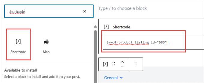 Incolla lo shortcode