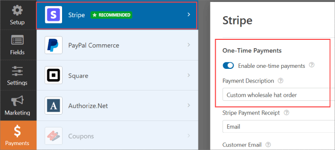 Stripe pagamenti una tantum