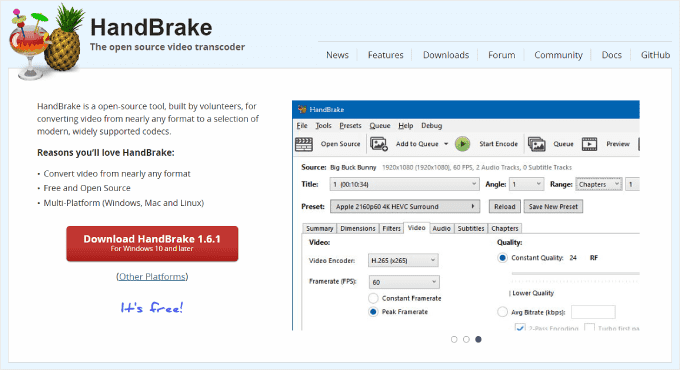 Strumento di ottimizzazione video HandBrake