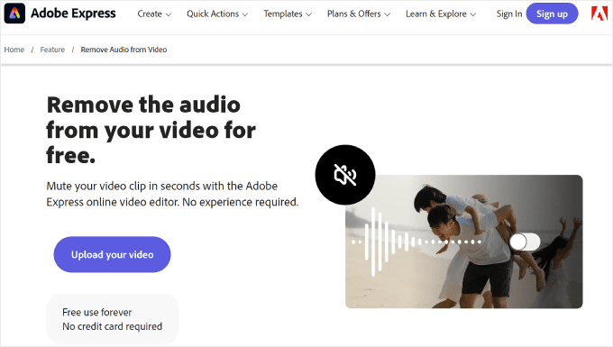 Adobe Express Dispositivo di rimozione audio gratuito per i video