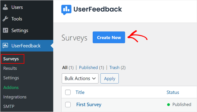 Creazione di un nuovo sondaggio UserFeedback