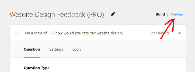 Facendo clic sul pulsante Anteprima su UserFeedback