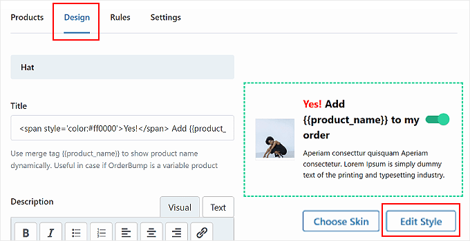 Facendo clic sul pulsante Modifica stile in FunnelKit