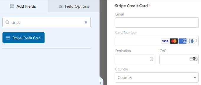 Carta di credito con striping in WPForms