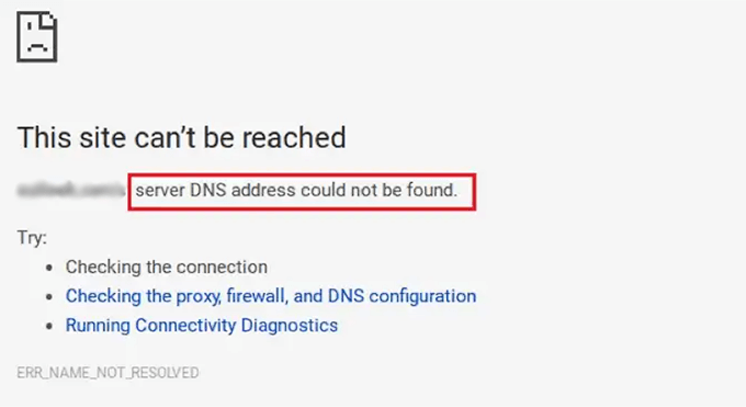 Anteprima dell'errore che il server DNS non risponde