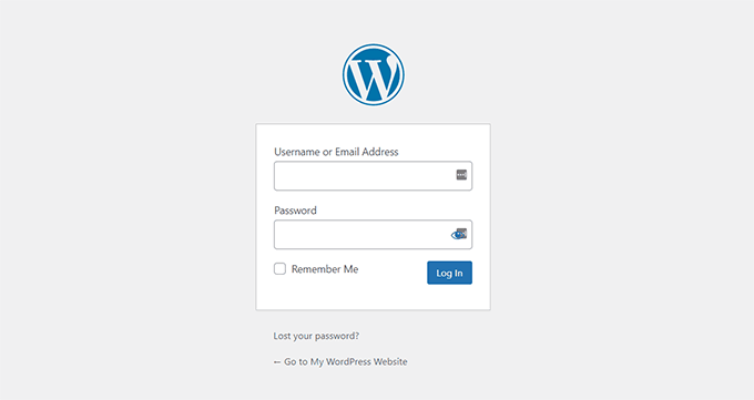 Esempio di schermata di accesso standard a WordPress