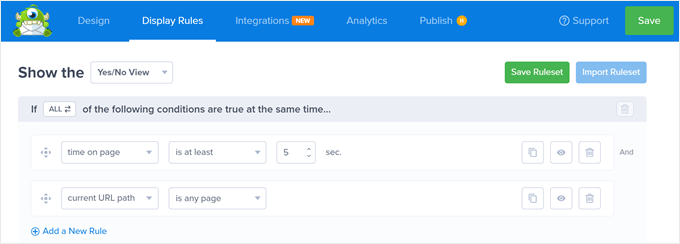 Funzionalità logica condizionale delle regole di visualizzazione di OptinMonster