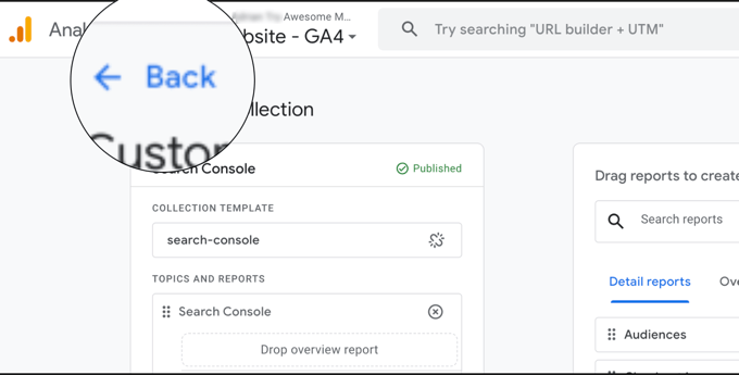 Pagina di raccolta personalizzata di Google Analytics