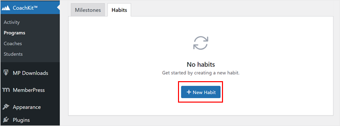 Creare una nuova abitudine per un programma di coaching in MemberPress