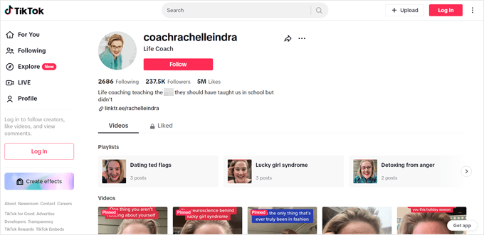 Esempio di life coach con una presenza su TikTok