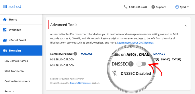 Disabilitare DNSSEC su Bluehost