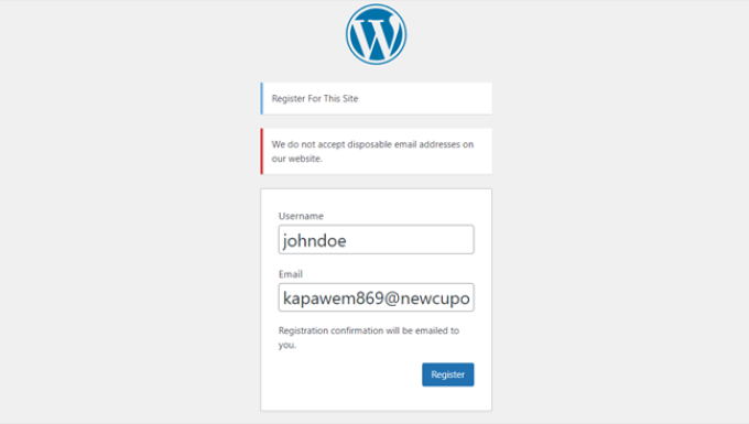 Testare il plugin Clearout nel modulo di registrazione di WordPress