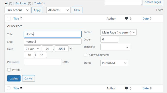 La funzionalità di modifica rapida per le pagine WordPress