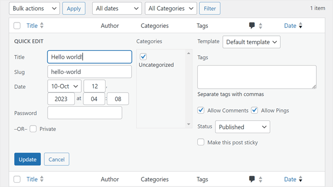 La funzionalità di modifica rapida per i post del blog WordPress