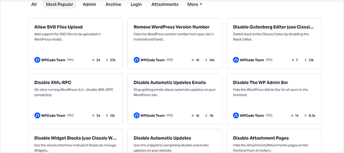 Frammenti di codice in WPCode