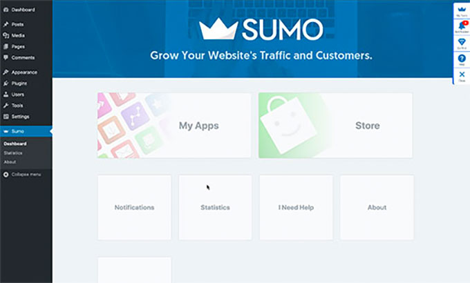 Pannello Sumo nella dashboard di WordPress