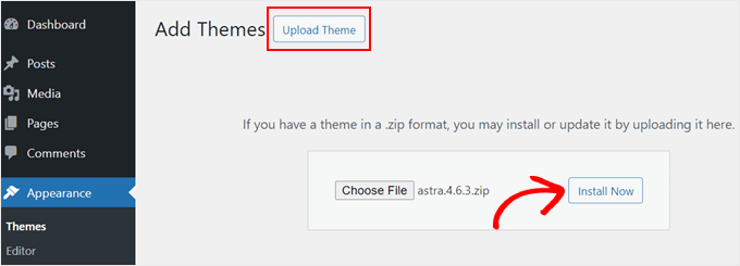 Installazione di un nuovo tema in WordPress Playground