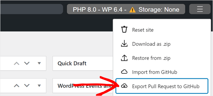 Esportazione di un'istanza di WordPress Playground come richiesta pull su GitHub