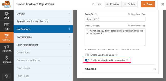 Acquisizione di voci di moduli abbandonati in WPForms