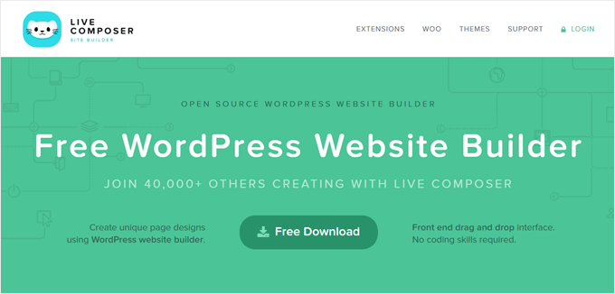 Compositore dal vivo Costruttore di siti Web WordPress