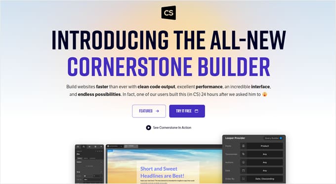 Generatore di pagine WordPress Cornerstone