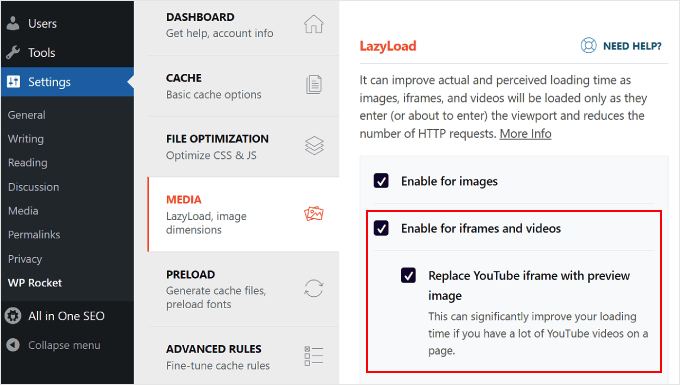 Funzionalità di caricamento lento di WP Rocket