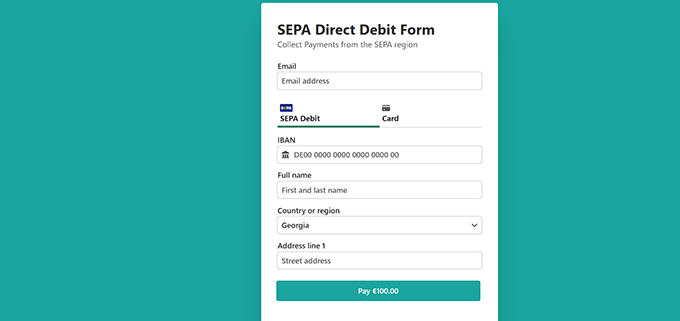 Anteprima del modulo di pagamento SEPA