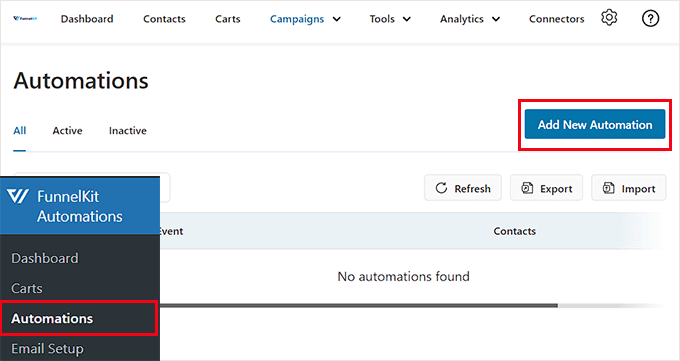 Fare clic sul pulsante Aggiungi nuova automazione