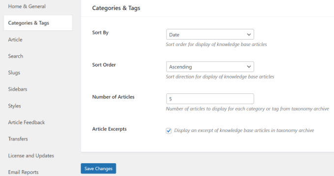 Modifica le impostazioni delle categorie e dei tag