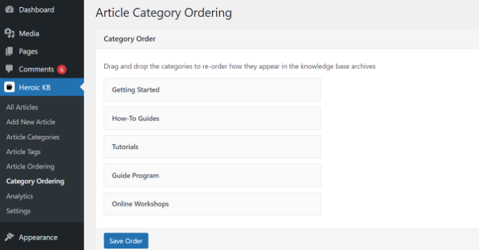 Modificare l'ordine delle categorie