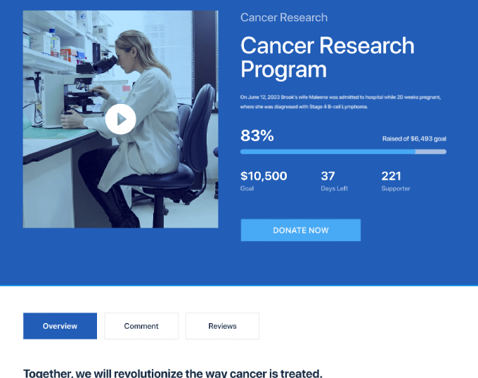 esempio di raccolta fondi per la ricerca sul cancro