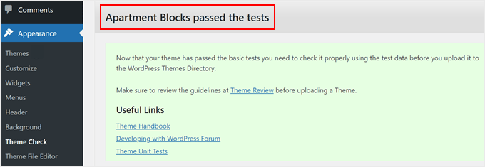 Un esempio di tema che supera il test Theme Check