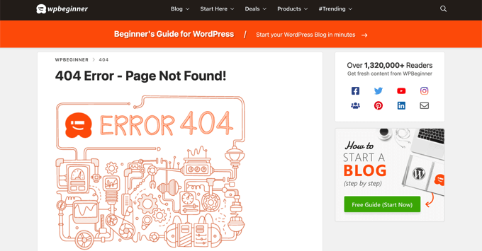 Un esempio di una pagina 404